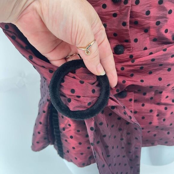 Signature by Larry Levine Womens Blouse Top Button Up Polka Dots Red Size XL sli - Picture 8 of 12